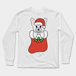 Christmas White French Bulldog Stocking Long Sleeve T-Shirt